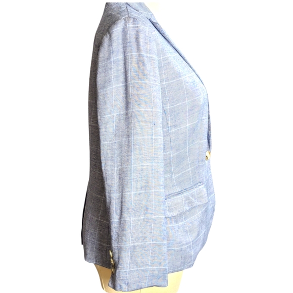 Banana Republic Linen Blend Plaid Blazer Size Petite 2 - Picture 2 of 11